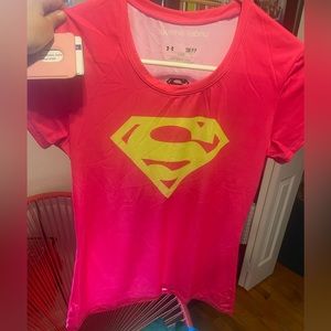 UA women Small Superman dry fit top ( pink with neon greenish emblem) and jacket